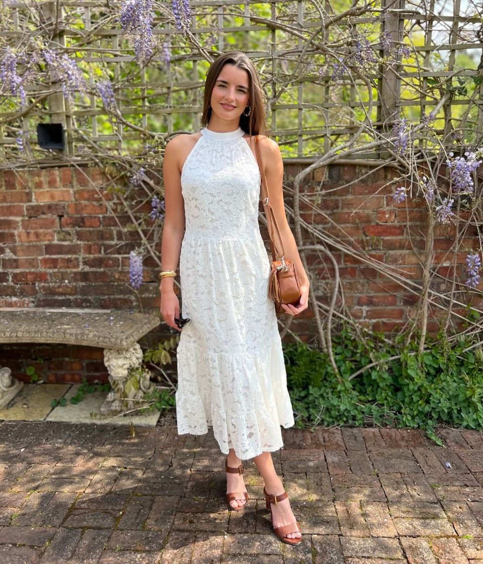 White Lace Halter Neck Dress