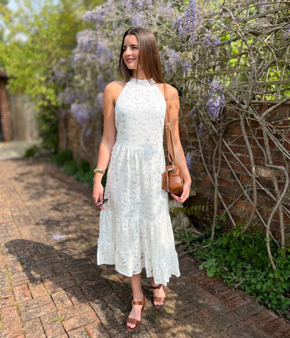 White Lace Halter Neck Dress
