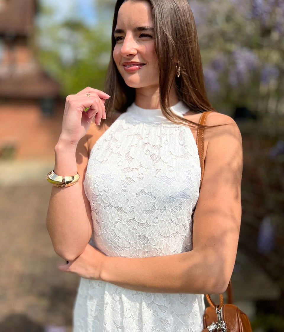 White Lace Halter Neck Dress