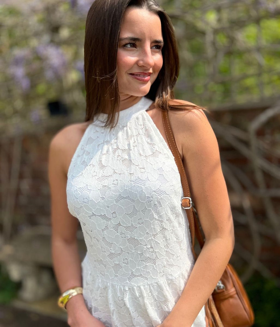 White Lace Halter Neck Dress