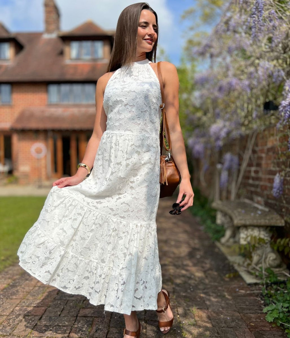 White Lace Halter Neck Dress
