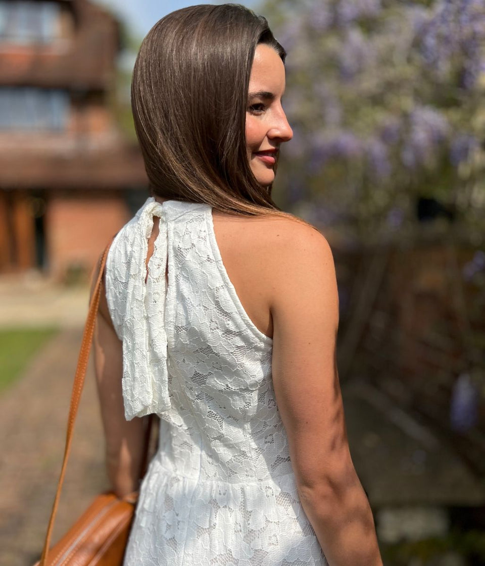 White Lace Halter Neck Dress