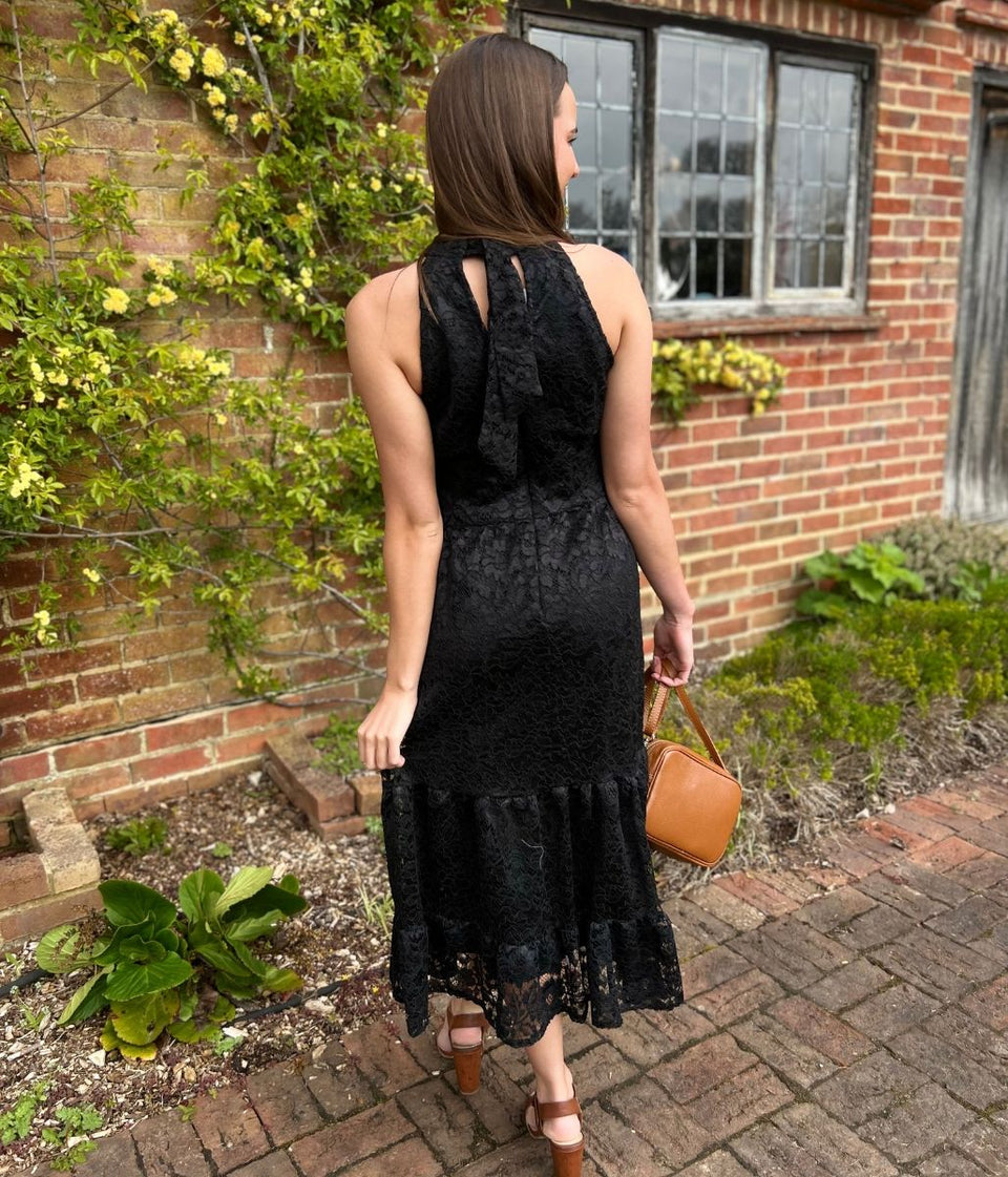 Black Lace Halter Neck Dress