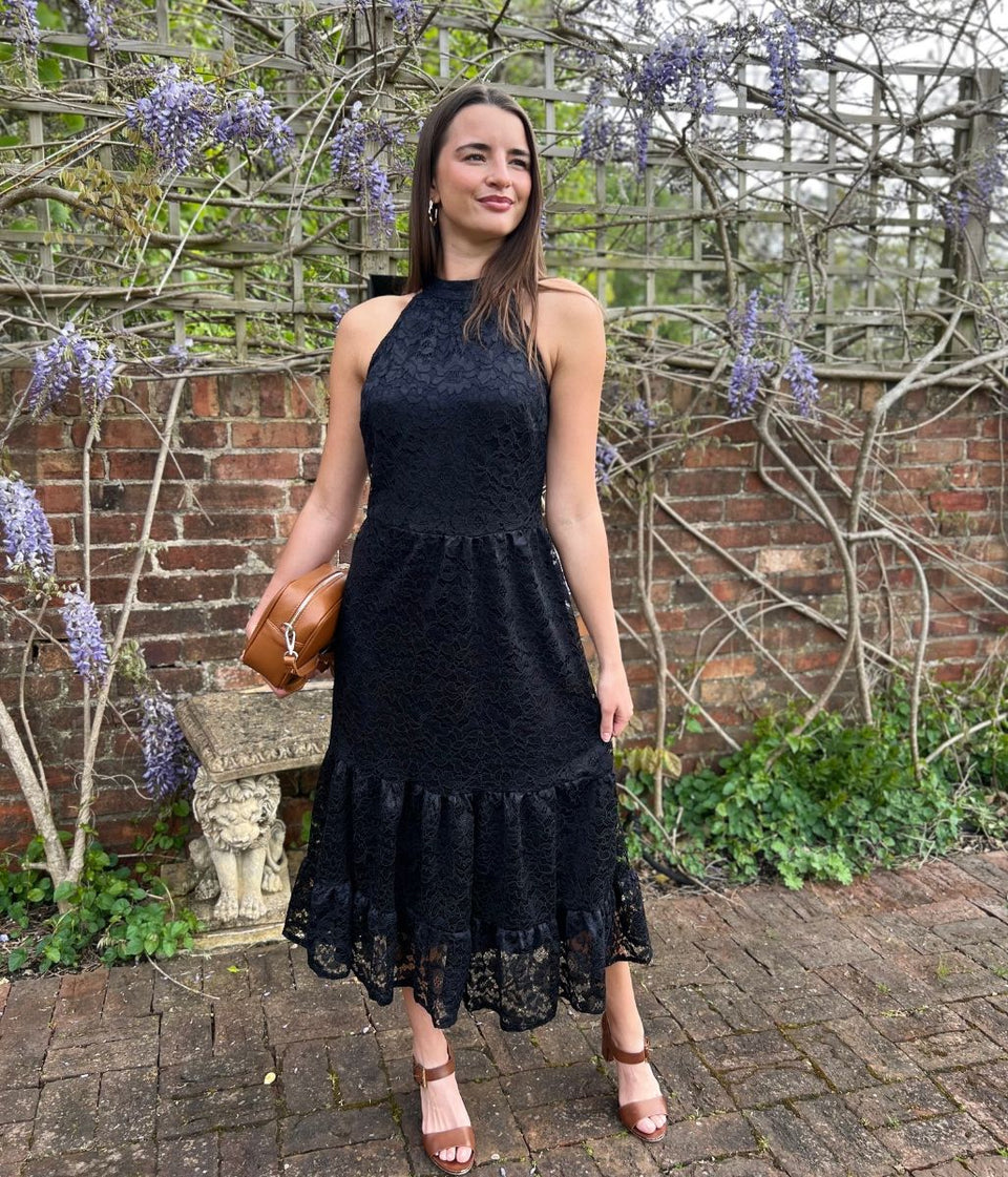 Black Lace Halter Neck Dress