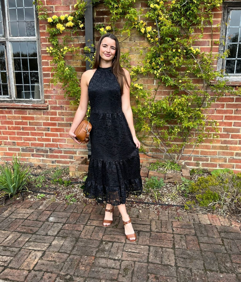 Black Lace Halter Neck Dress