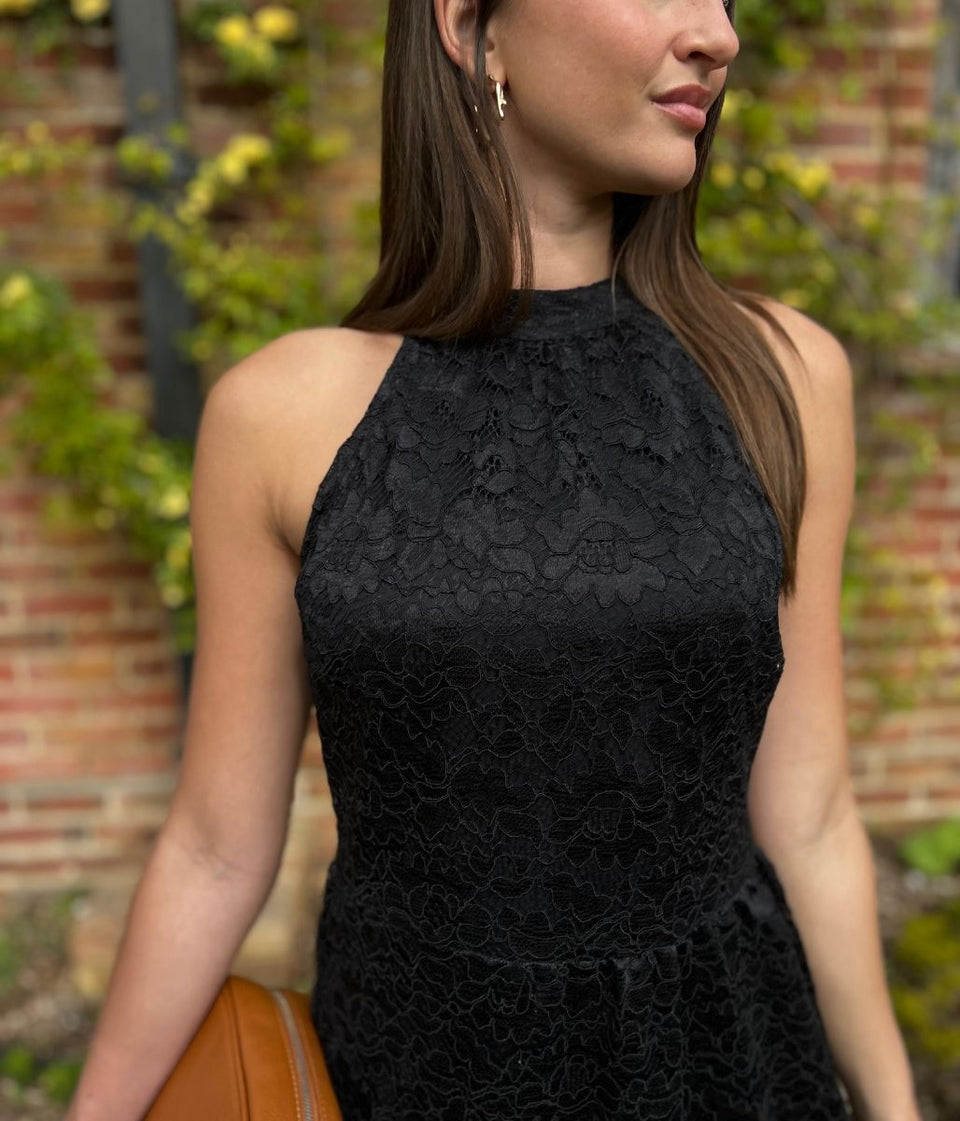 Black Lace Halter Neck Dress