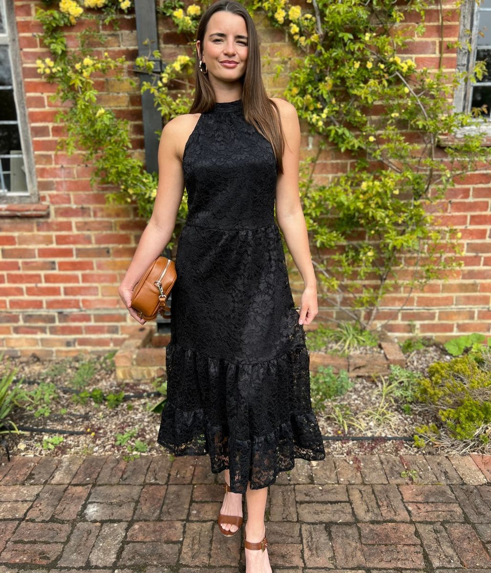 Black Lace Halter Neck Dress