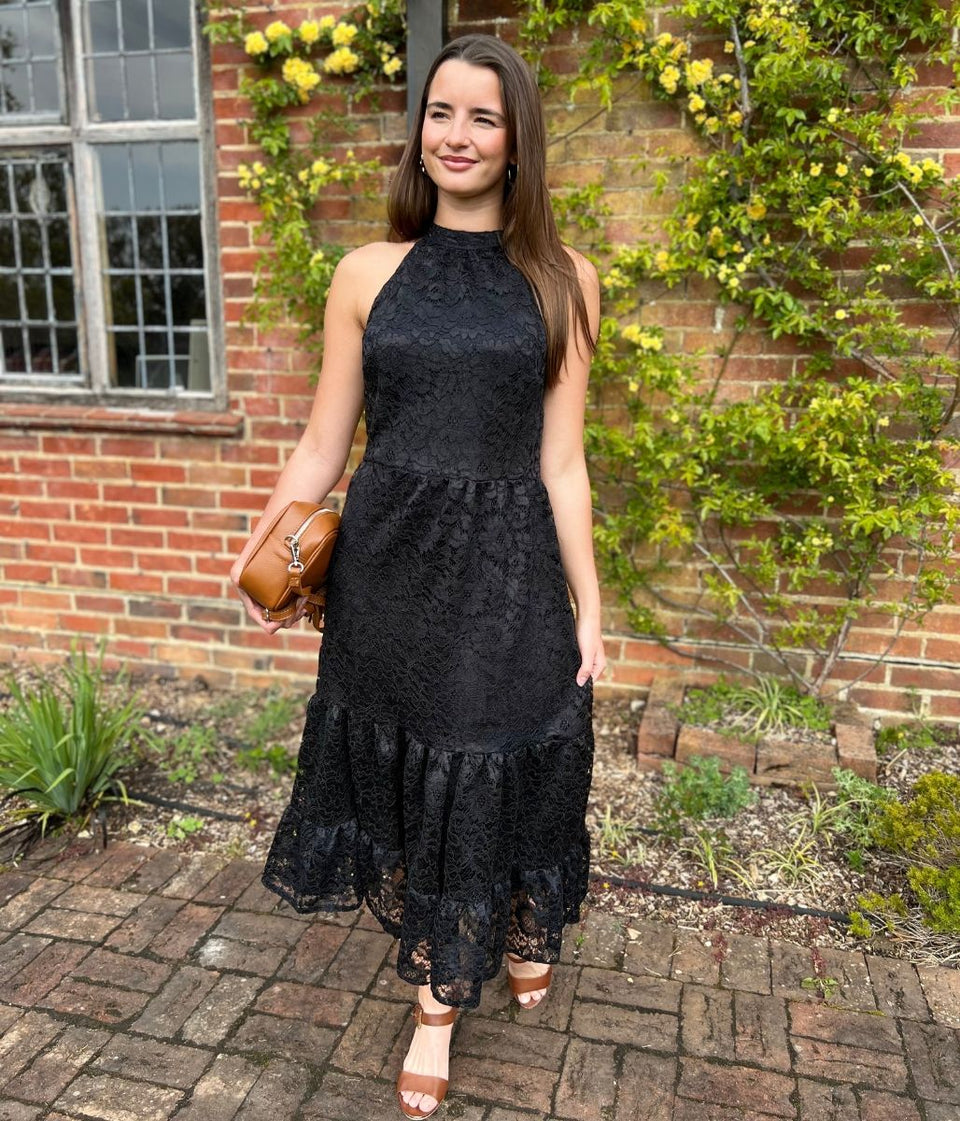 Black Lace Halter Neck Dress