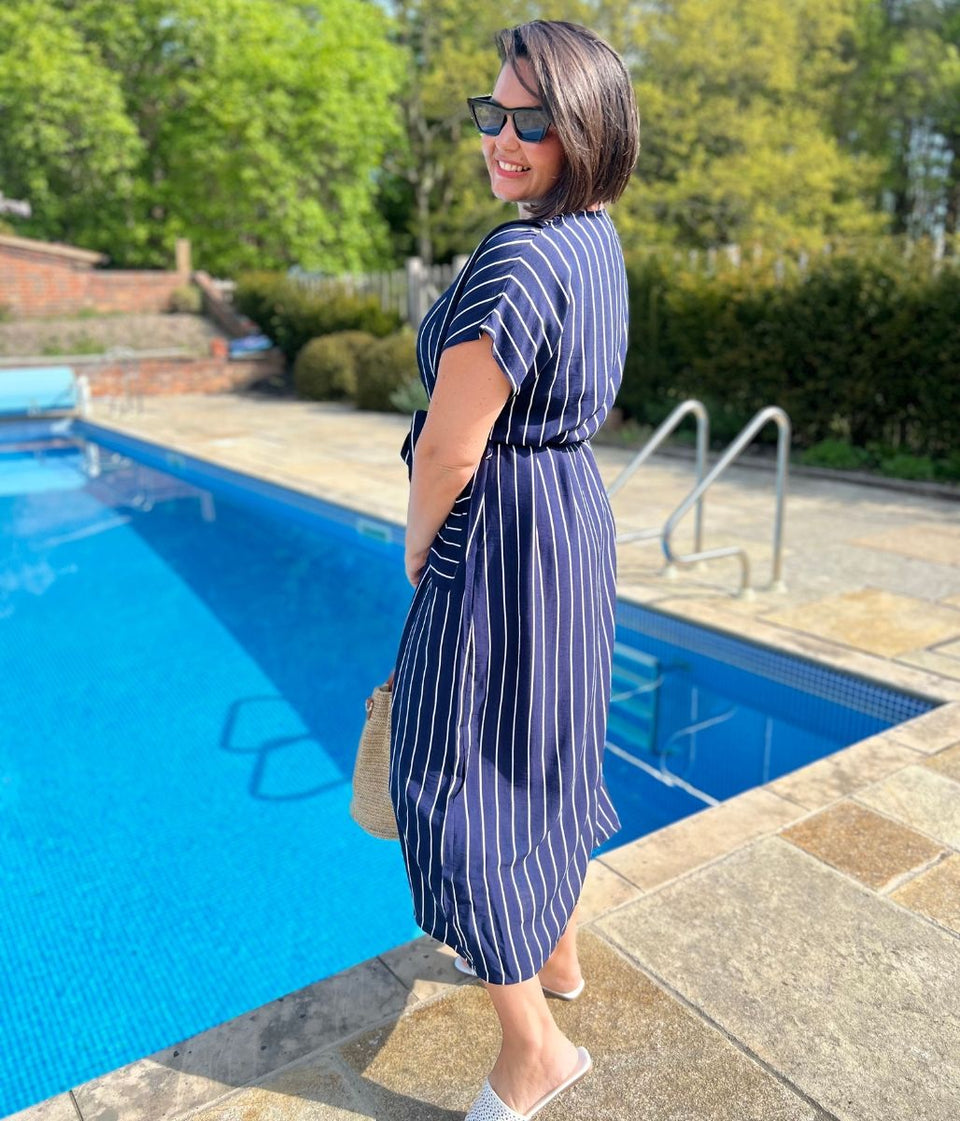Navy Striped Midi Summer Dress