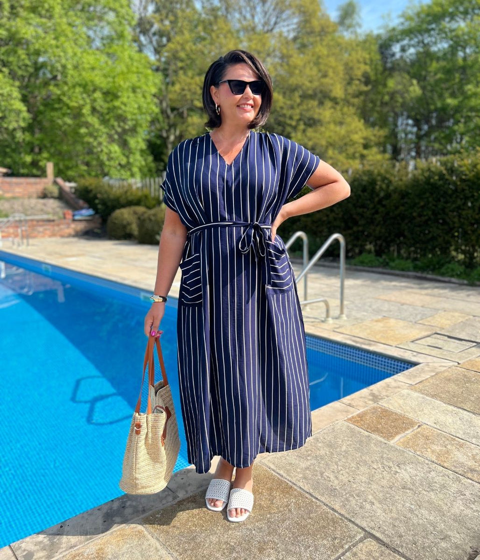 Navy Striped Midi Summer Dress