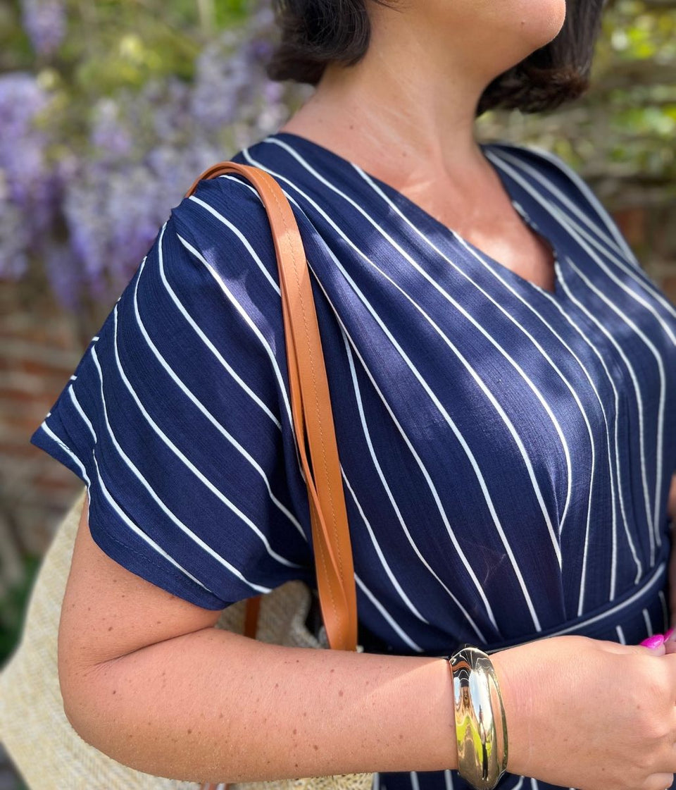 Navy Striped Midi Summer Dress