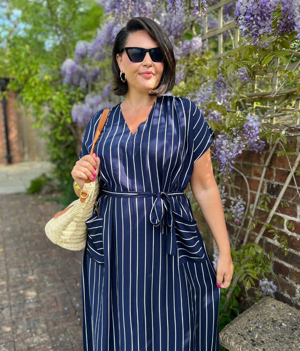 Navy Striped Midi Summer Dress