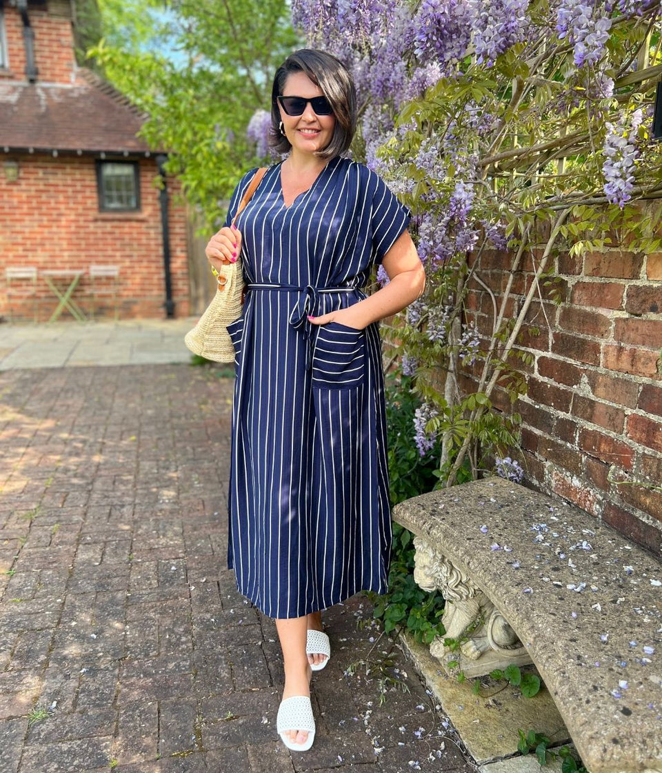 Navy Striped Midi Summer Dress