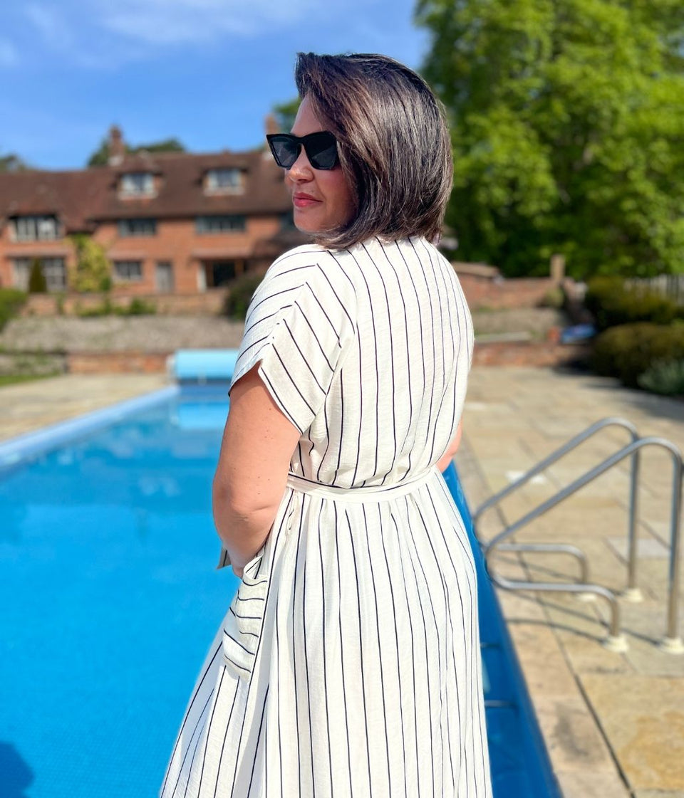 Ivory Striped Midi Summer Dress