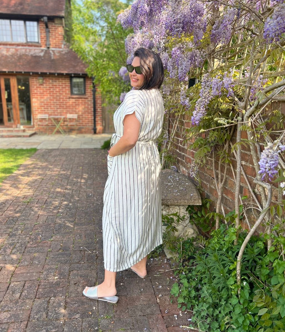 Ivory Striped Midi Summer Dress
