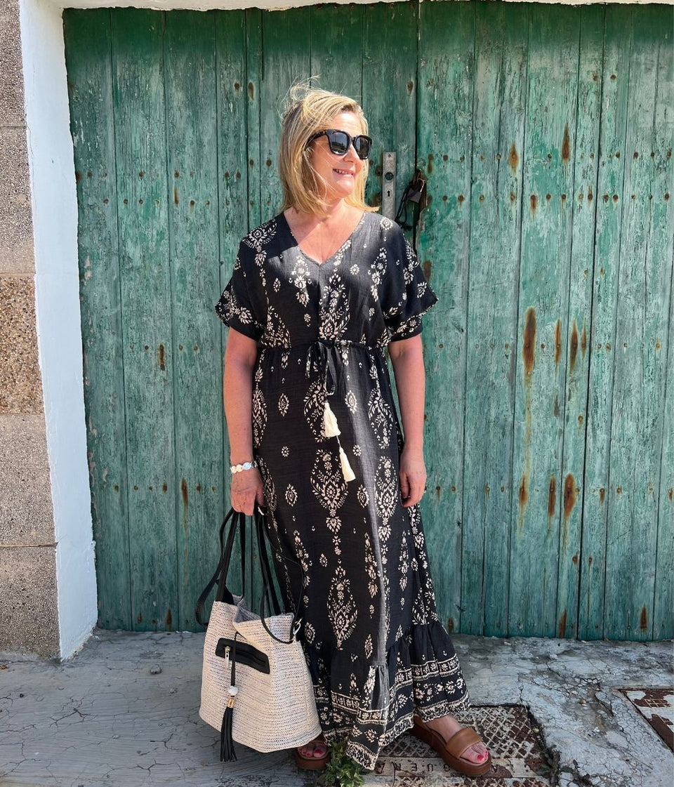 Charcoal Boho Print Midi sundress