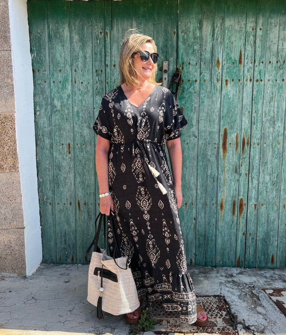Charcoal Boho Print Midi sundress
