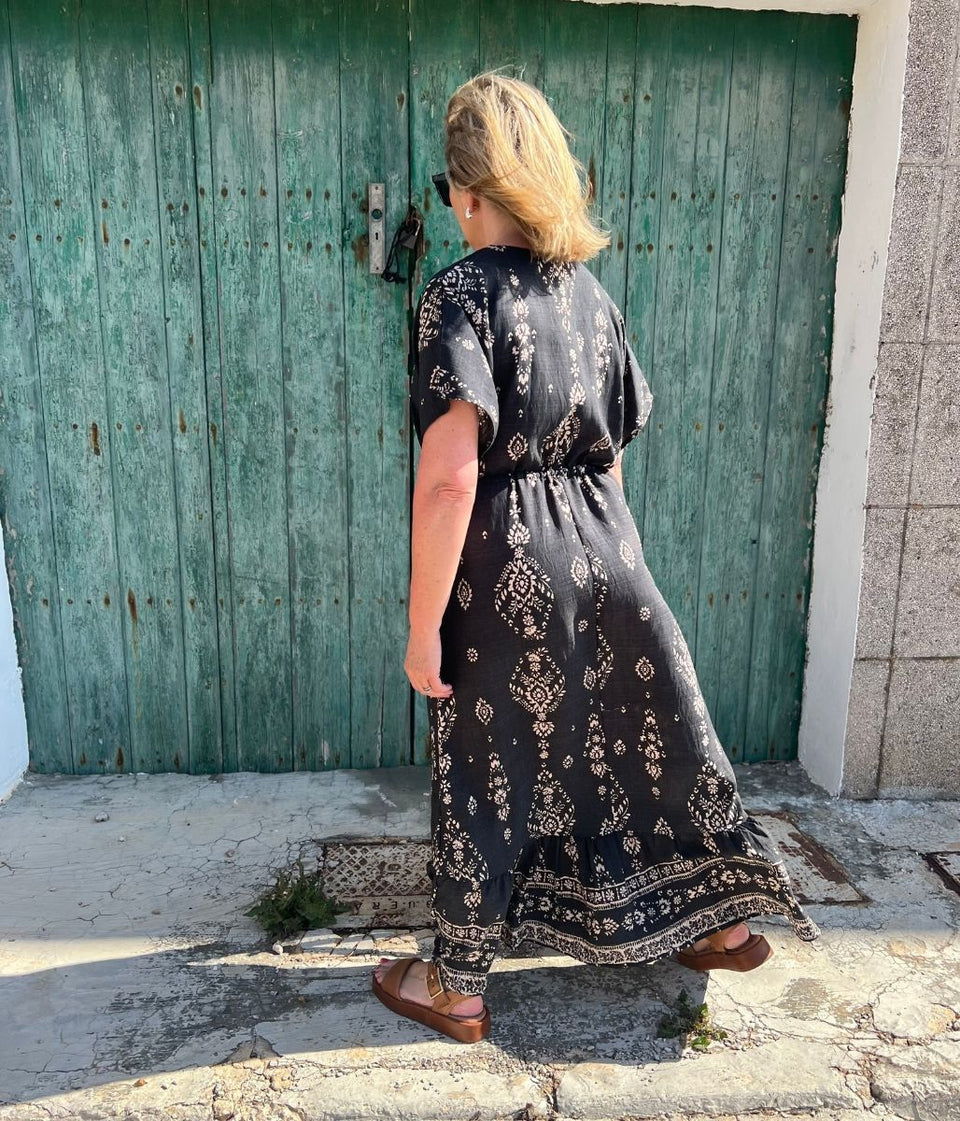 Charcoal Boho Print Midi sundress
