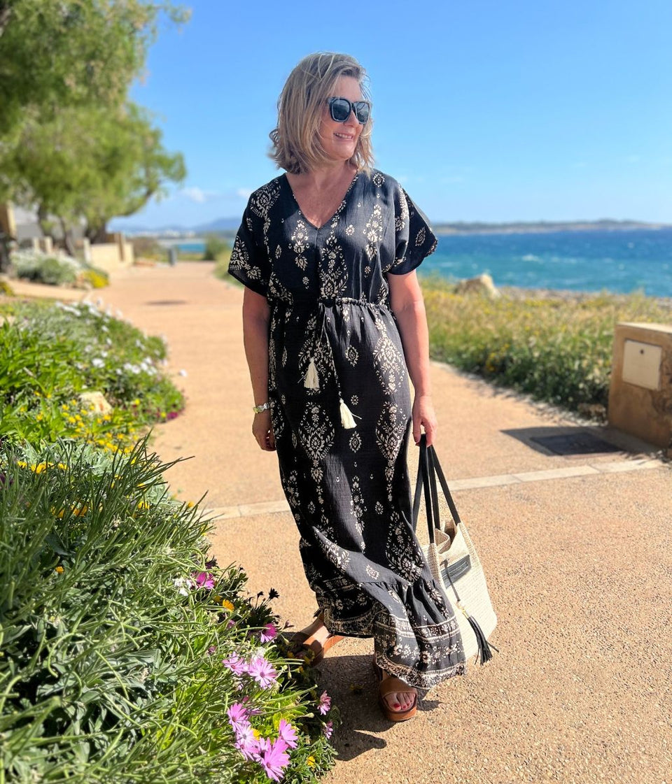 Charcoal Boho Print Midi sundress