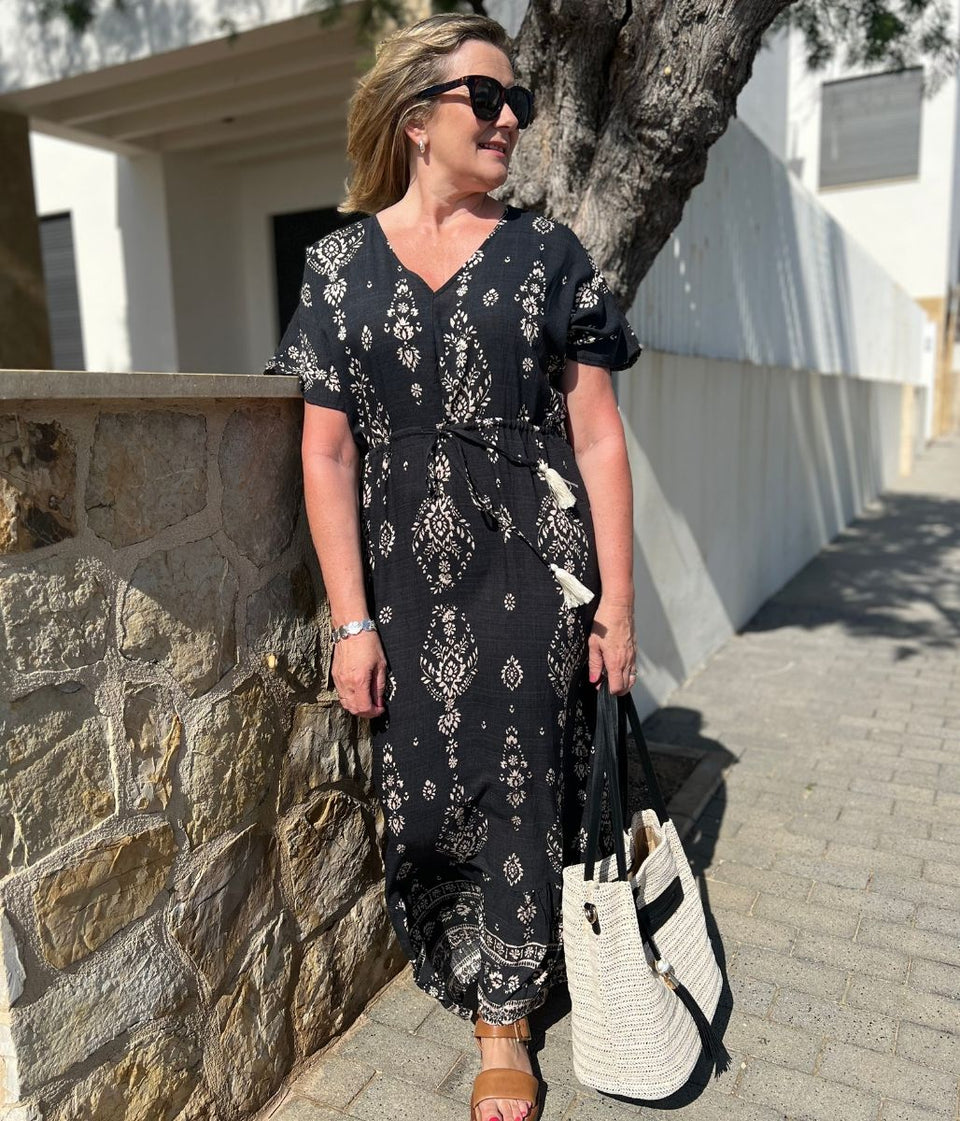 Charcoal Boho Print Midi sundress
