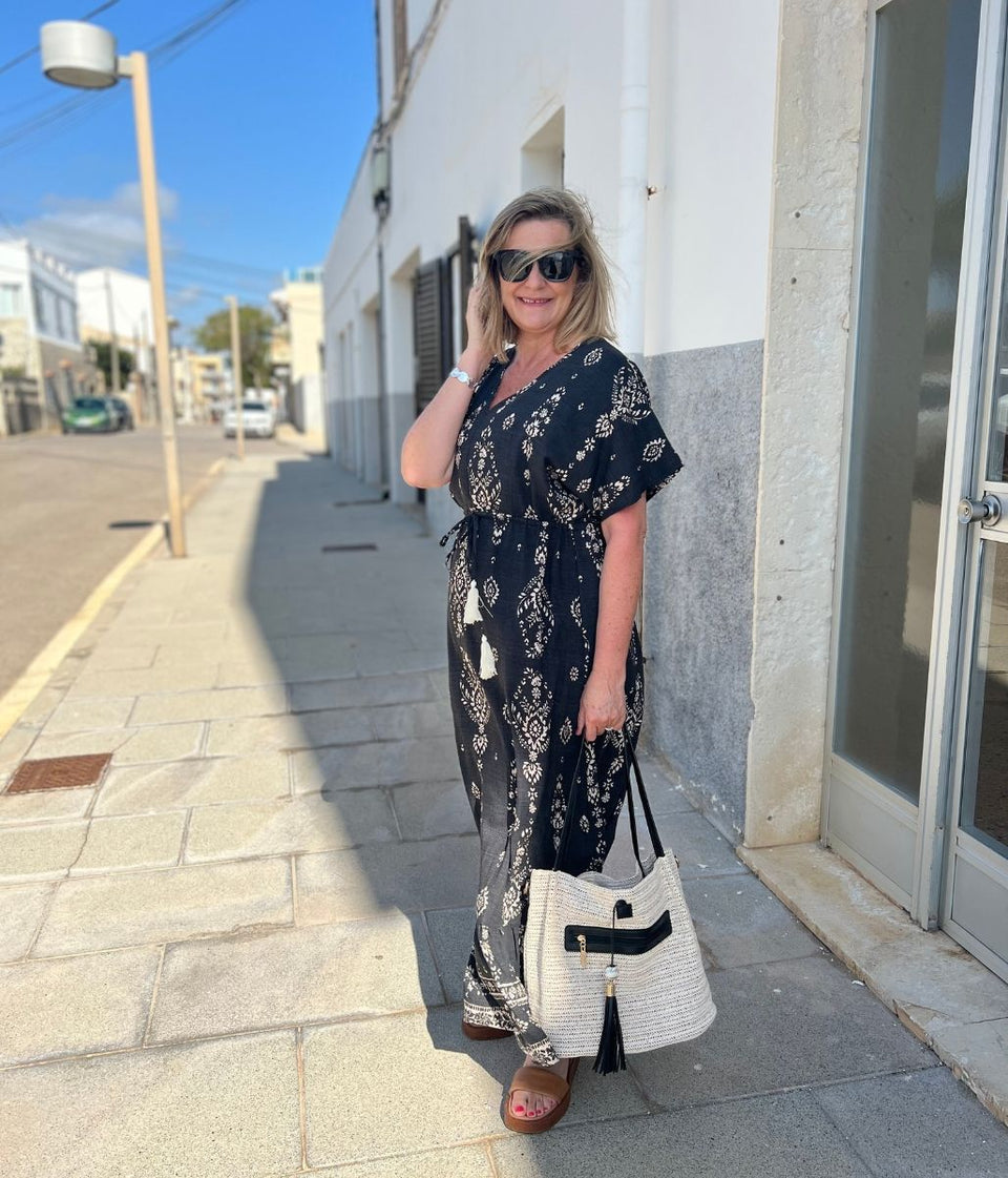 Charcoal Boho Print Midi sundress