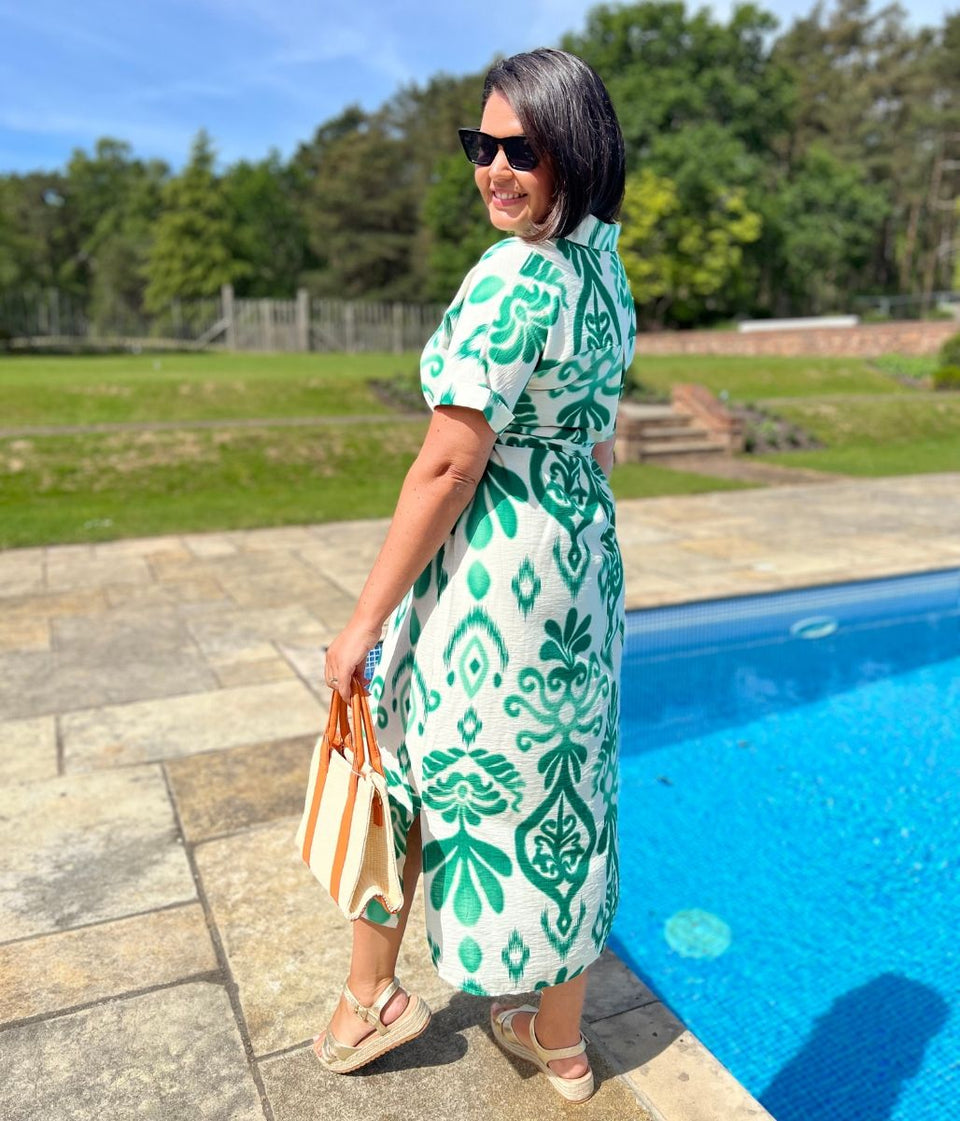 Green Tuscany Ikat Midi Dress
