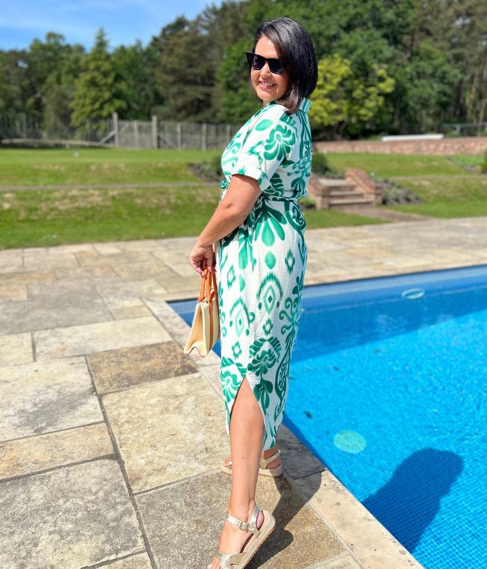 Green Tuscany Ikat Midi Dress