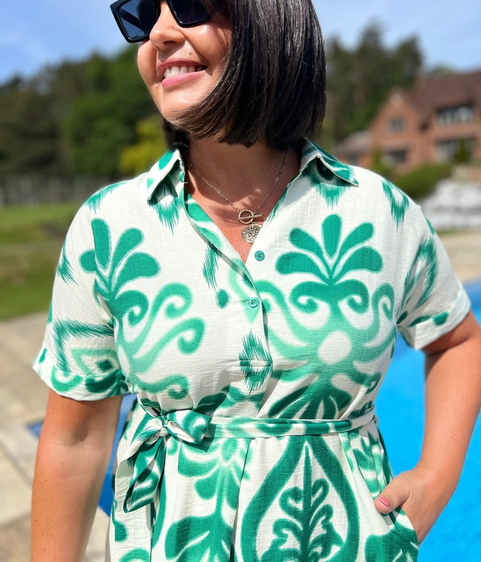 Green Tuscany Ikat Midi Dress