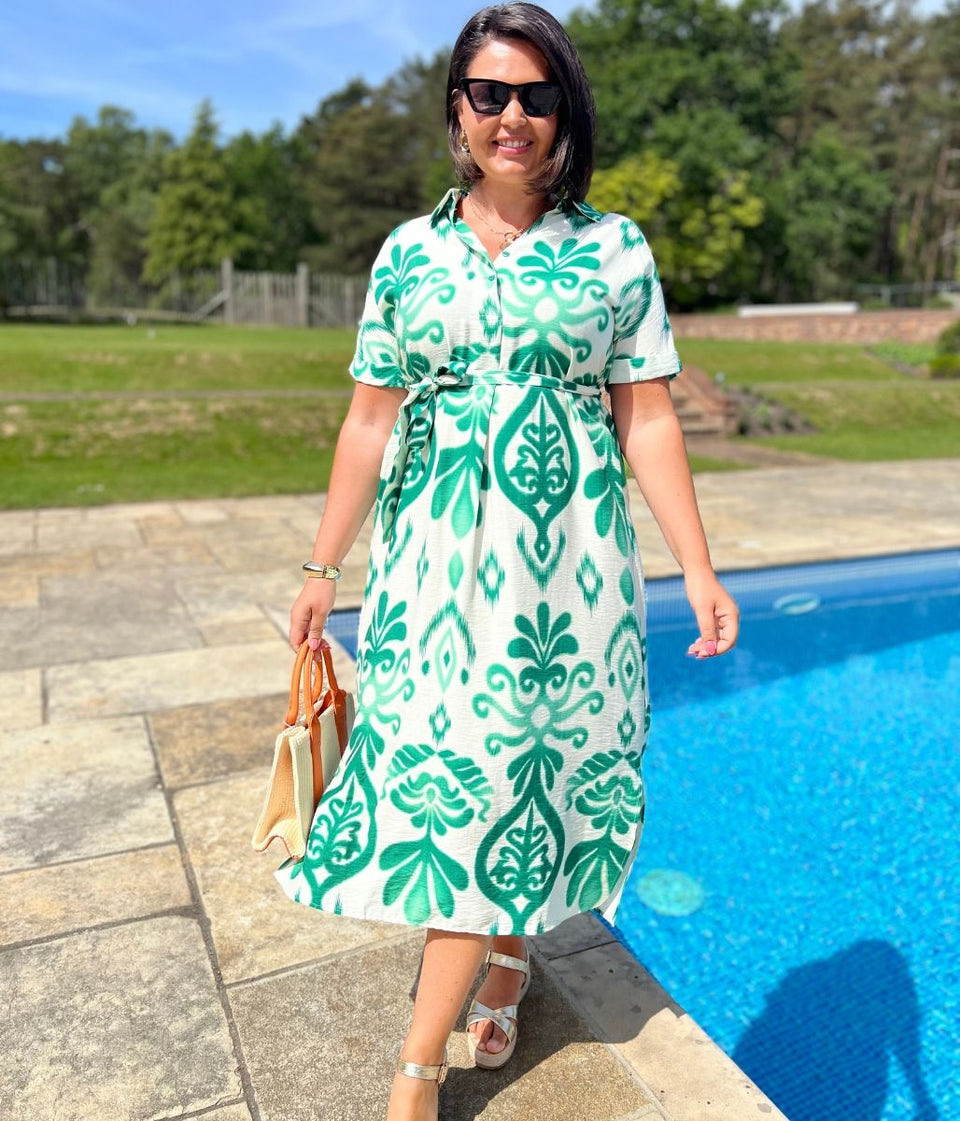Green Tuscany Ikat Midi Dress