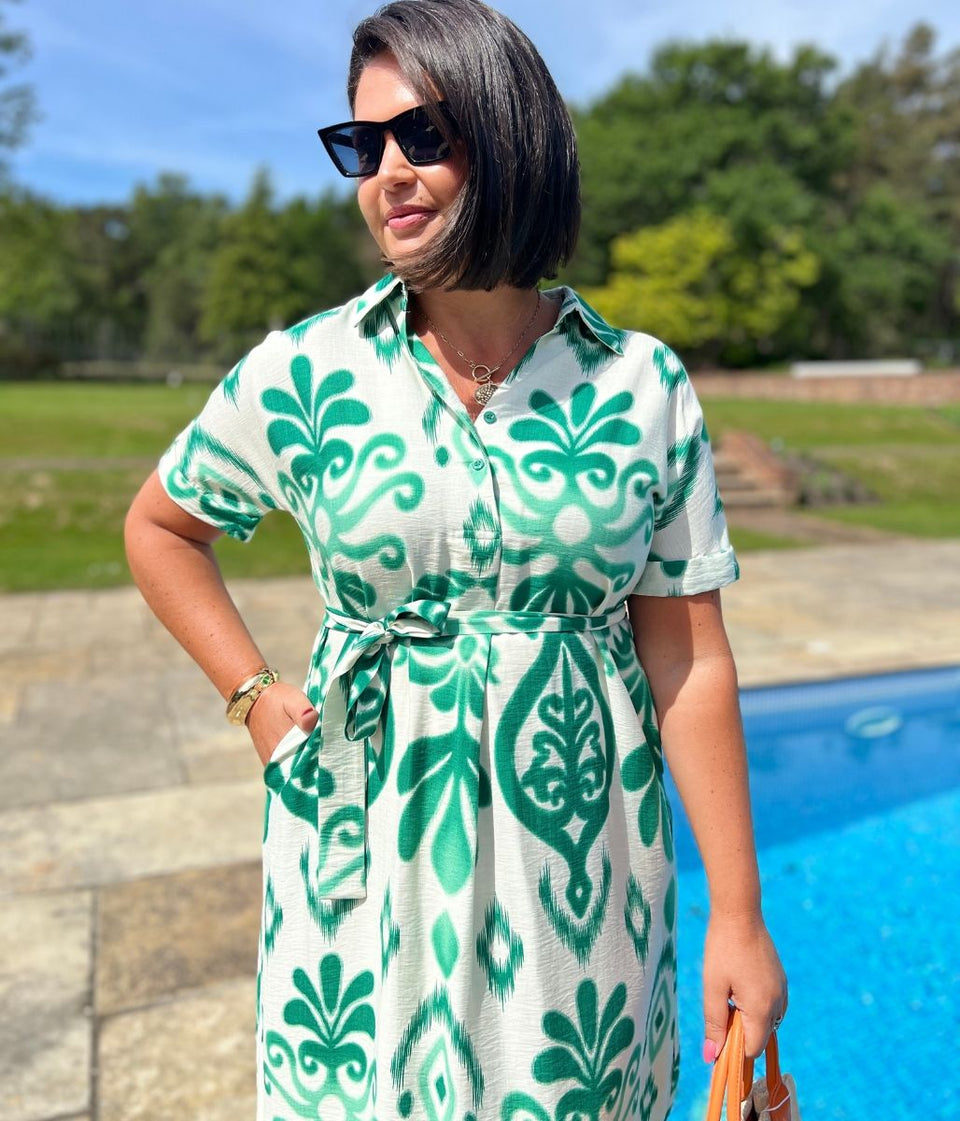 Green Tuscany Ikat Midi Dress