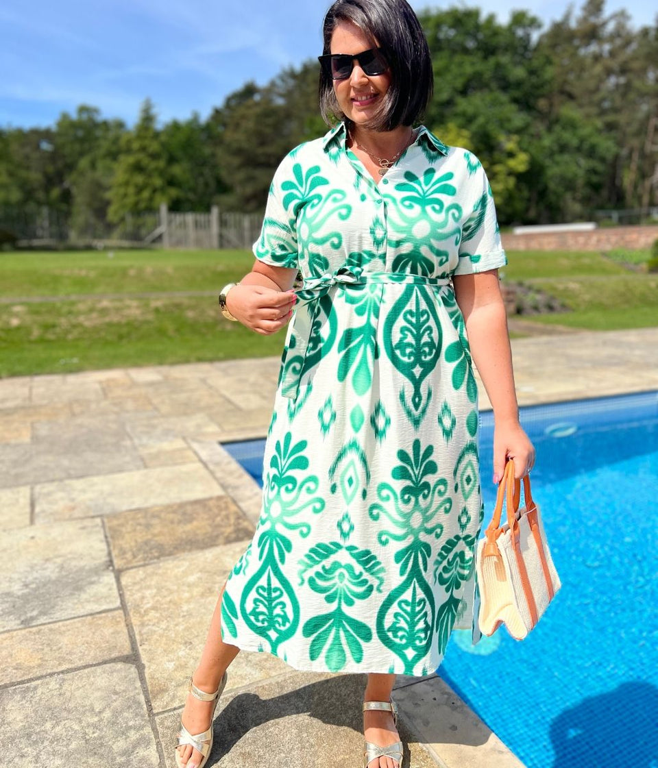 Green Tuscany Ikat Midi Dress