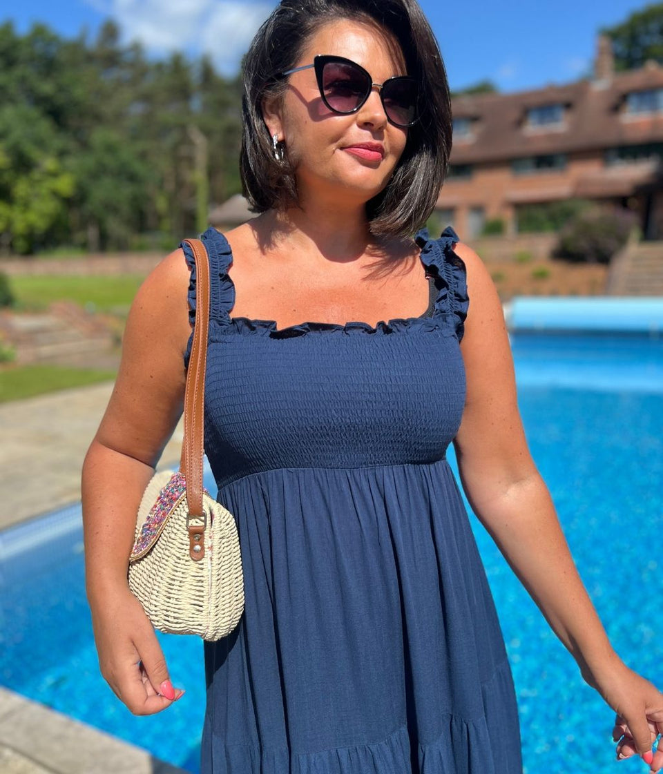 Navy Blue Smocked Sun dress