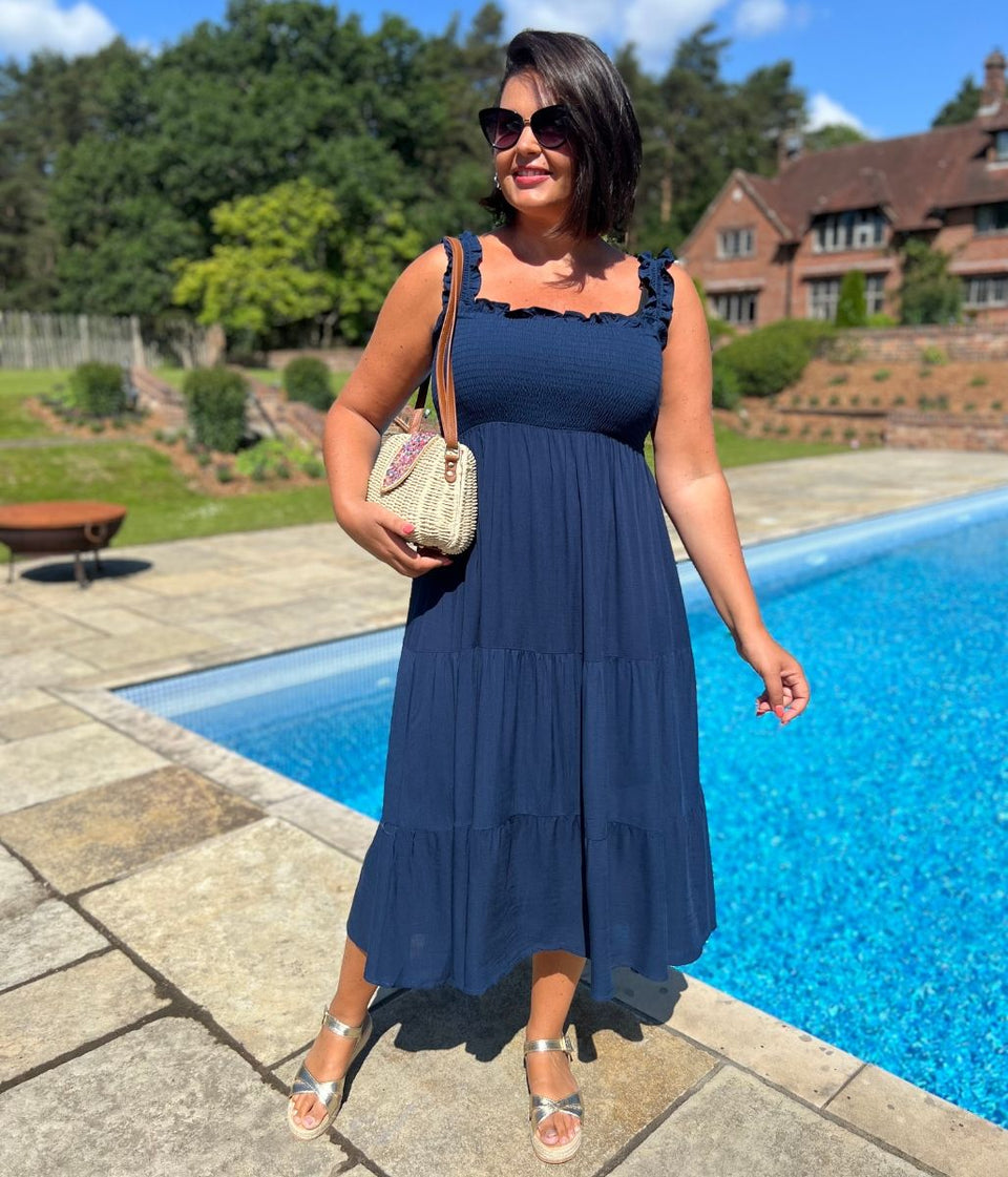 Navy Blue Smocked Sun dress