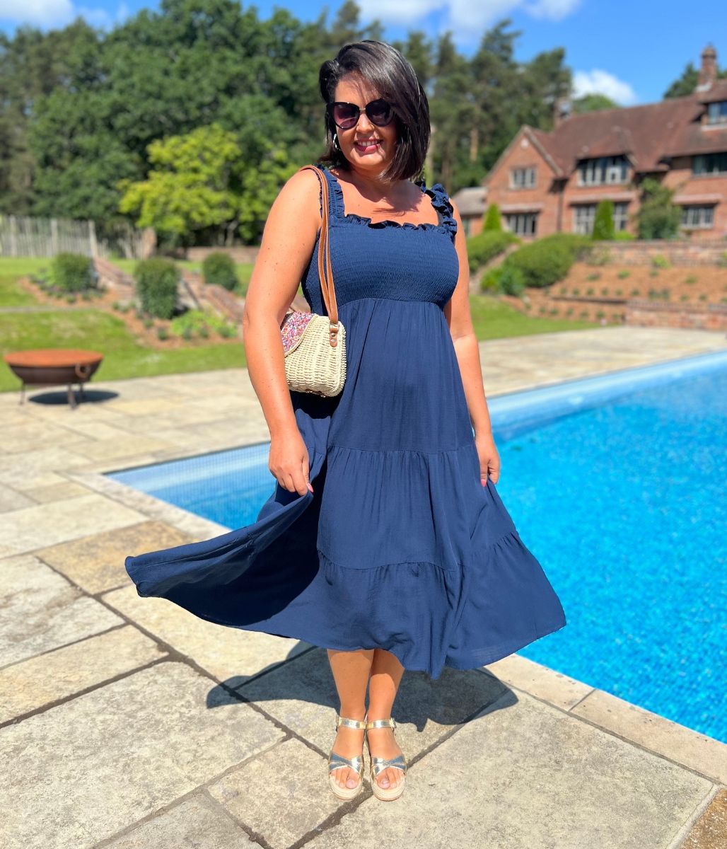 Navy Blue Smocked Sun dress Highstreet Outlet UK Navy Blue Smocked Sun dress Highstreet Outlet UK
