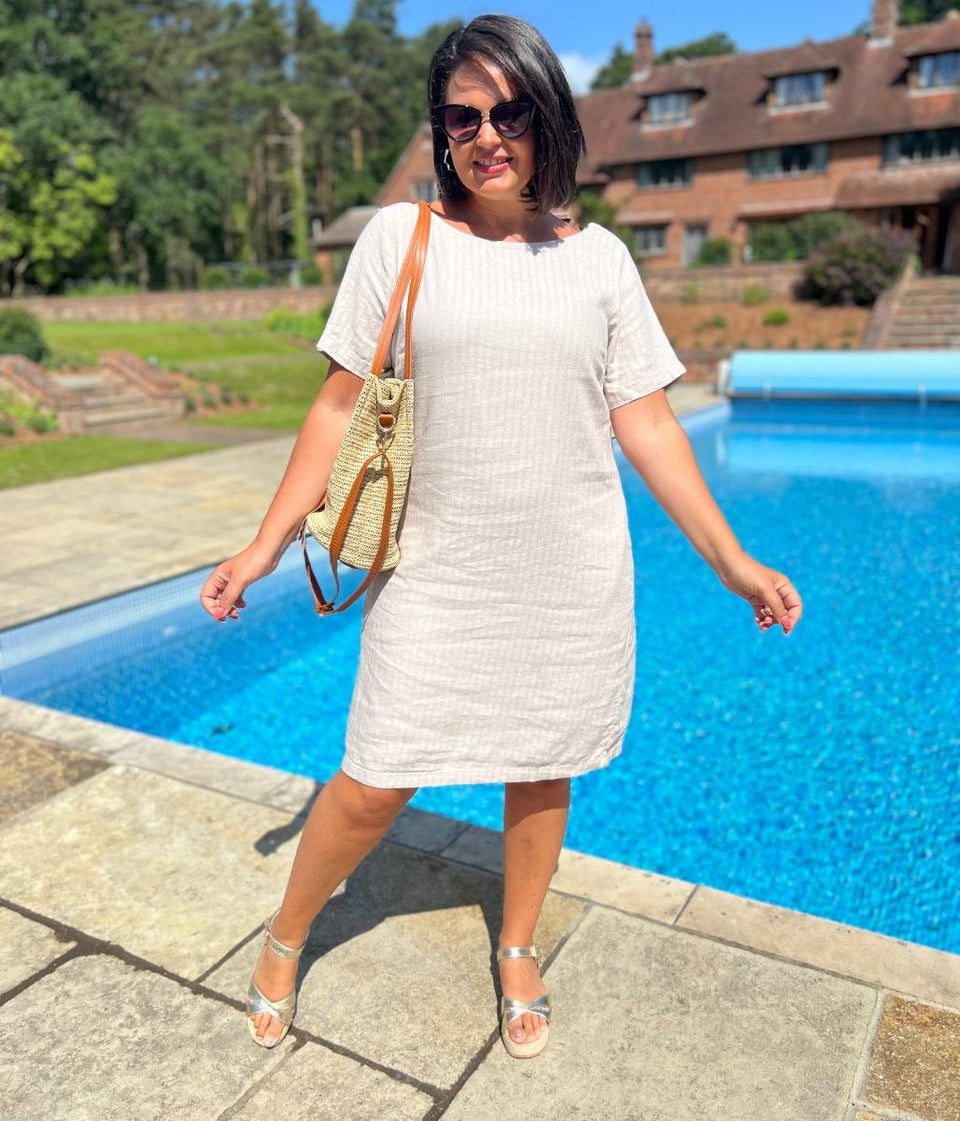 Natural Self Stripe Linen Blend Dress-Seconds