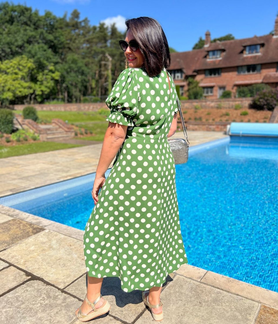 Green Spotted Mela Midi Dress