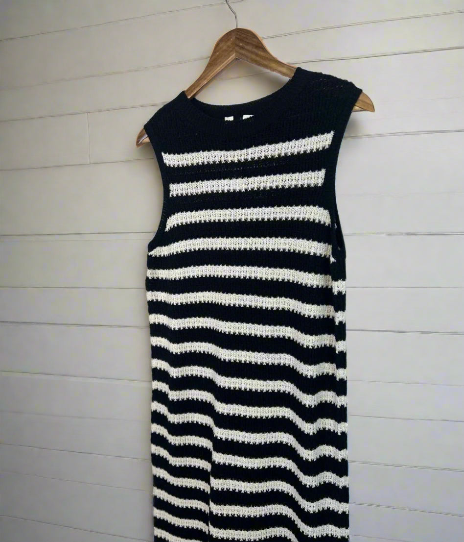 Black & Ivory Stripe Crochet Dress