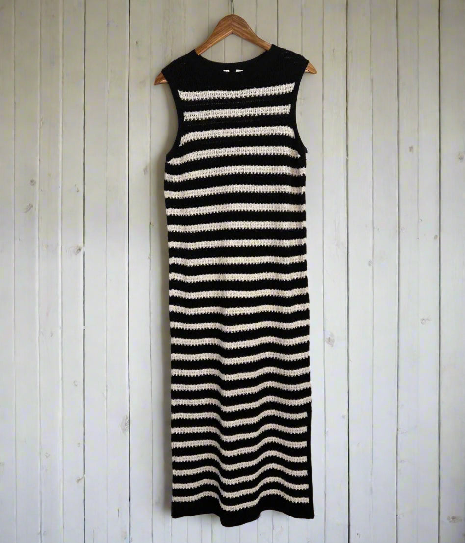 Black & Ivory Stripe Crochet Dress