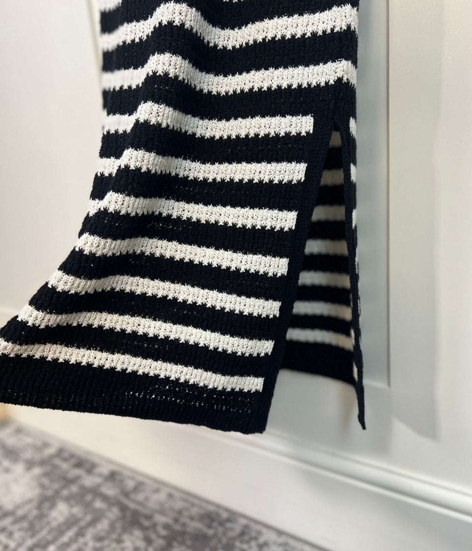 Black & Ivory Stripe Crochet Dress