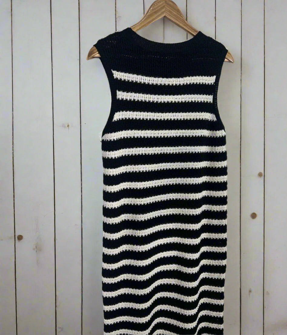 Black & Ivory Stripe Crochet Dress