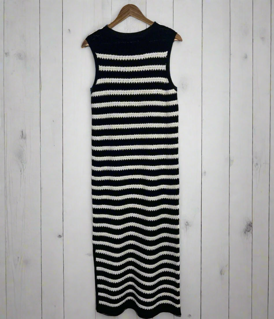 Black & Ivory Stripe Crochet Dress