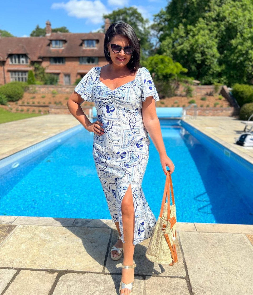 Amalfi Postcard Print Midi Dress