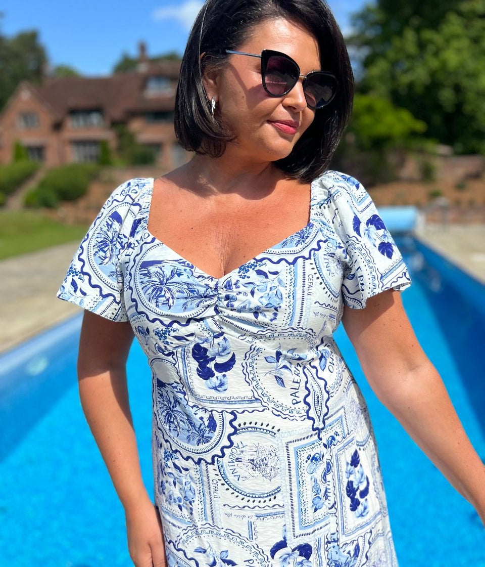 Amalfi Postcard Print Midi Dress