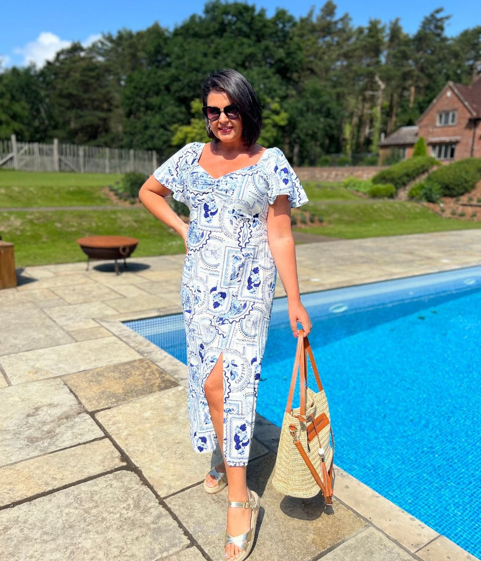 Amalfi Postcard Print Midi Dress