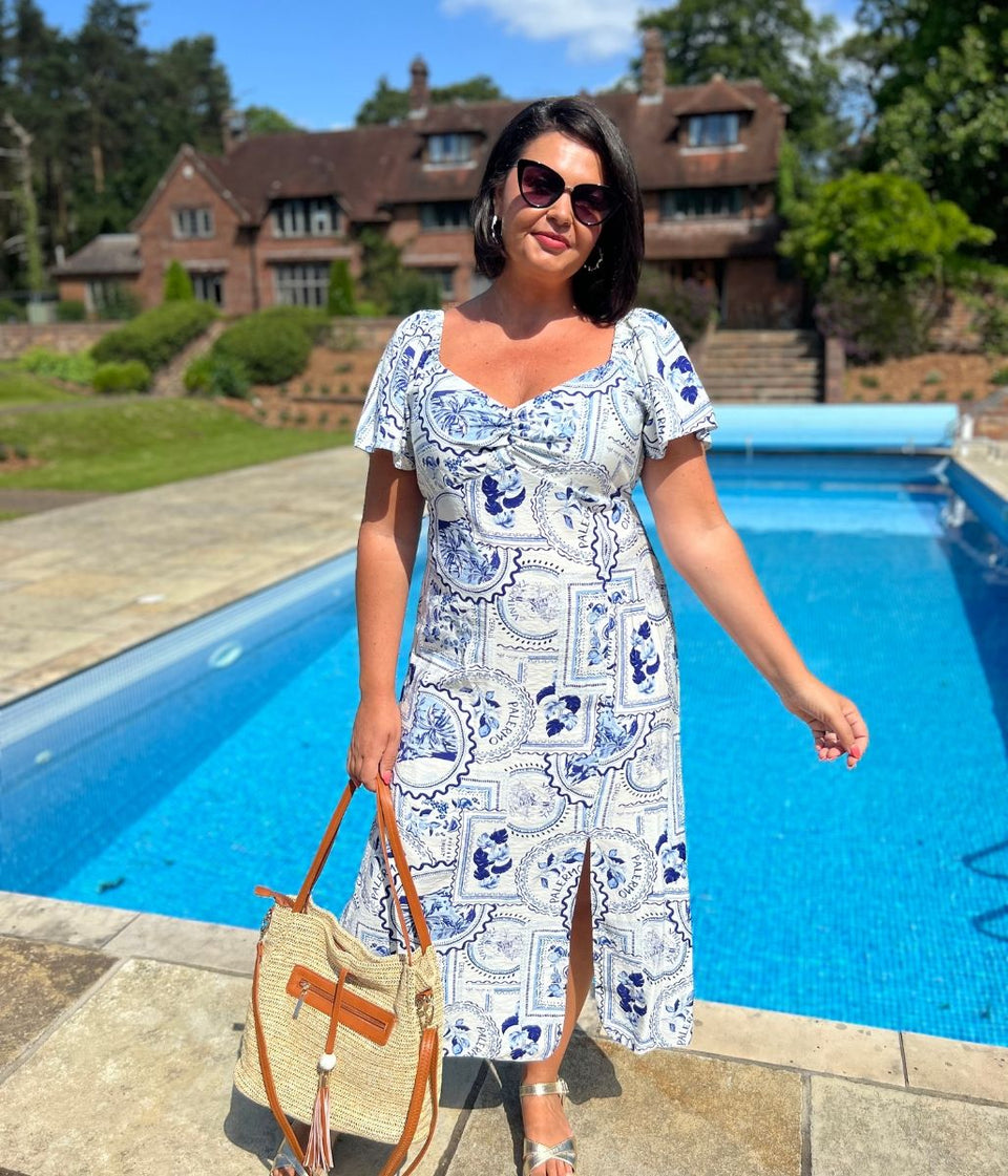 Amalfi Postcard Print Midi Dress
