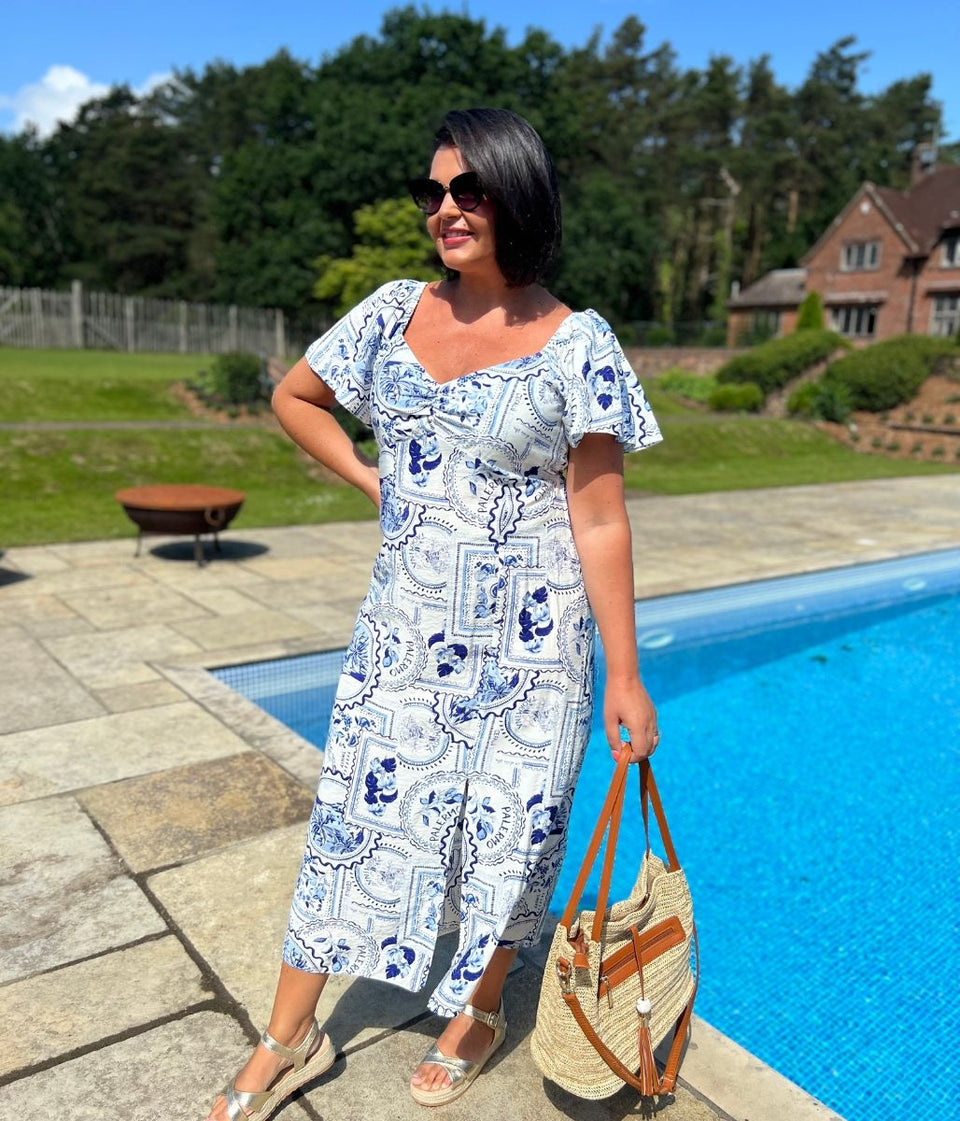 Amalfi Postcard Print Midi Dress