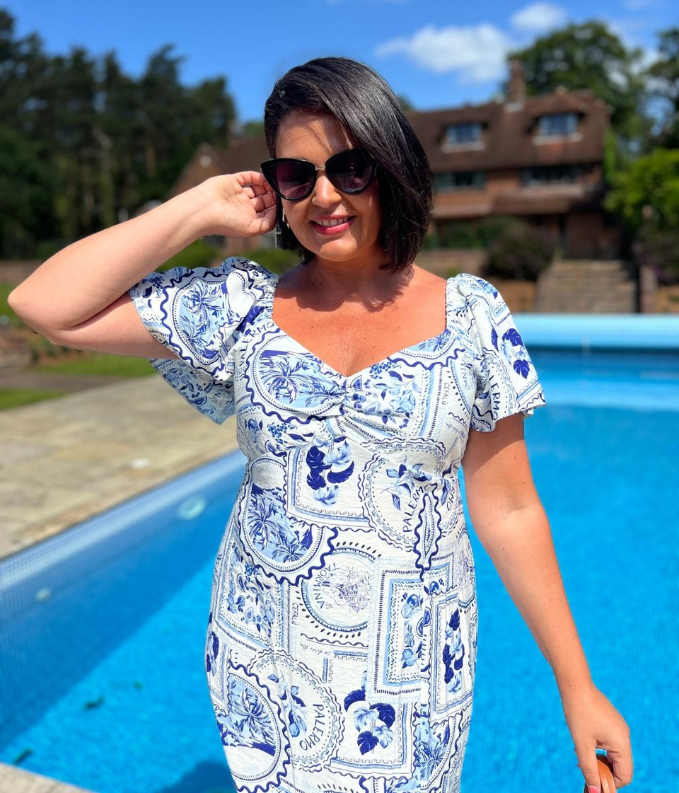 Amalfi Postcard Print Midi Dress