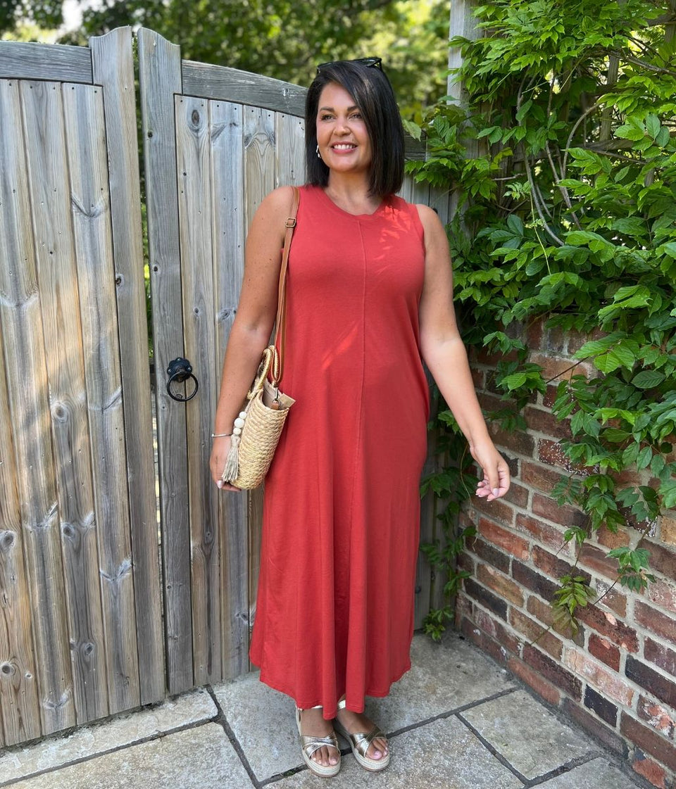 Rust Column Cotton Midi Dress