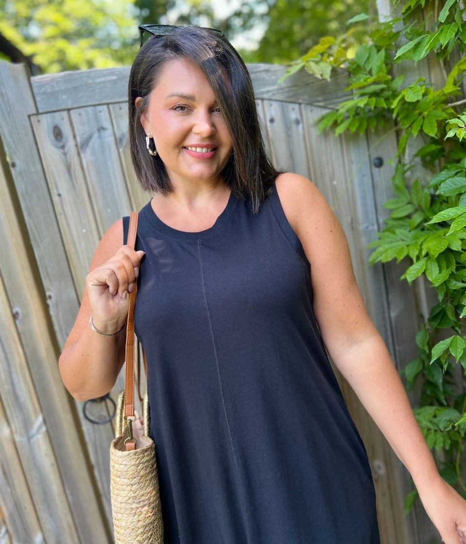 Black Column Cotton Midi Dress