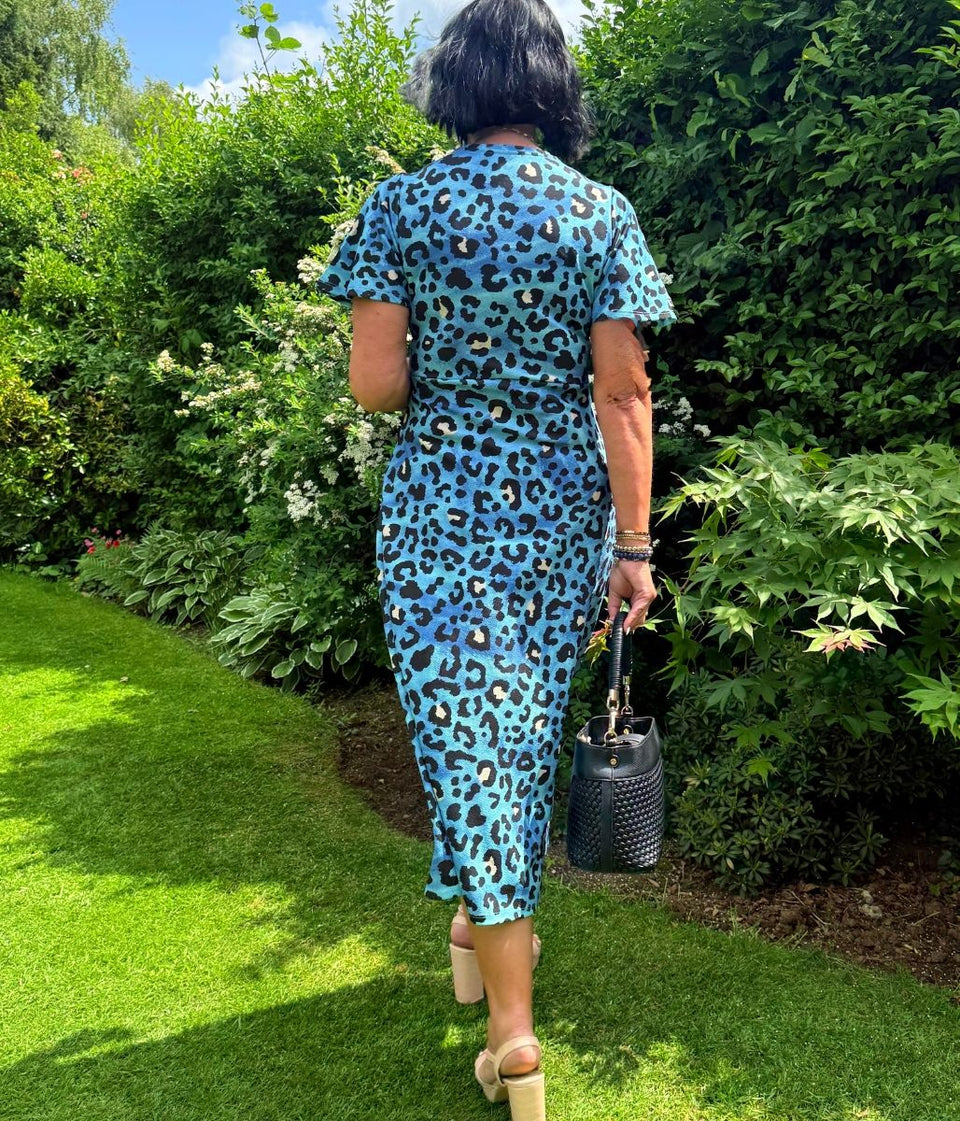 Blue Leopard Print Kate Midi Dress